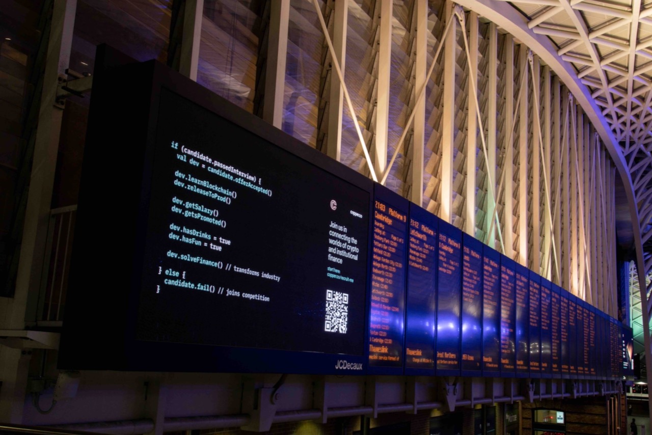 Kings Cross station showing a DooH advertisement for Copper.