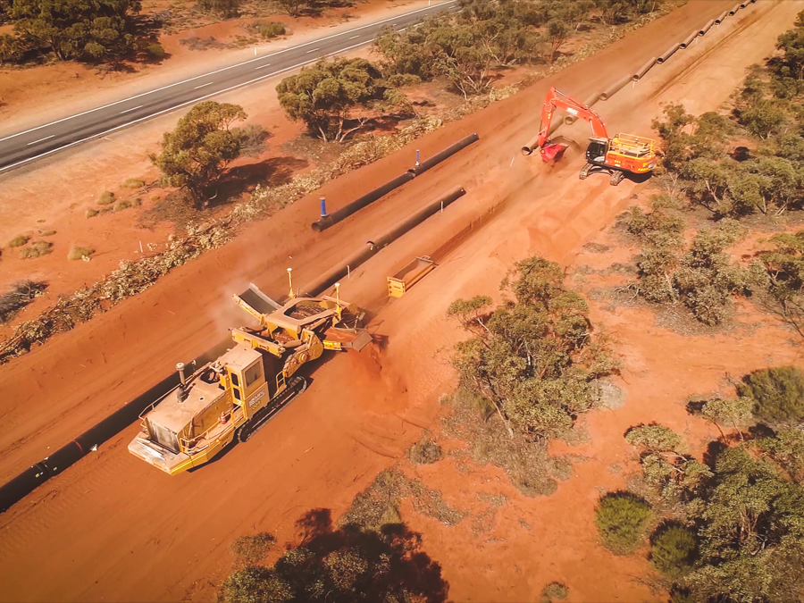 Pipe trenching being constructed in the outback.